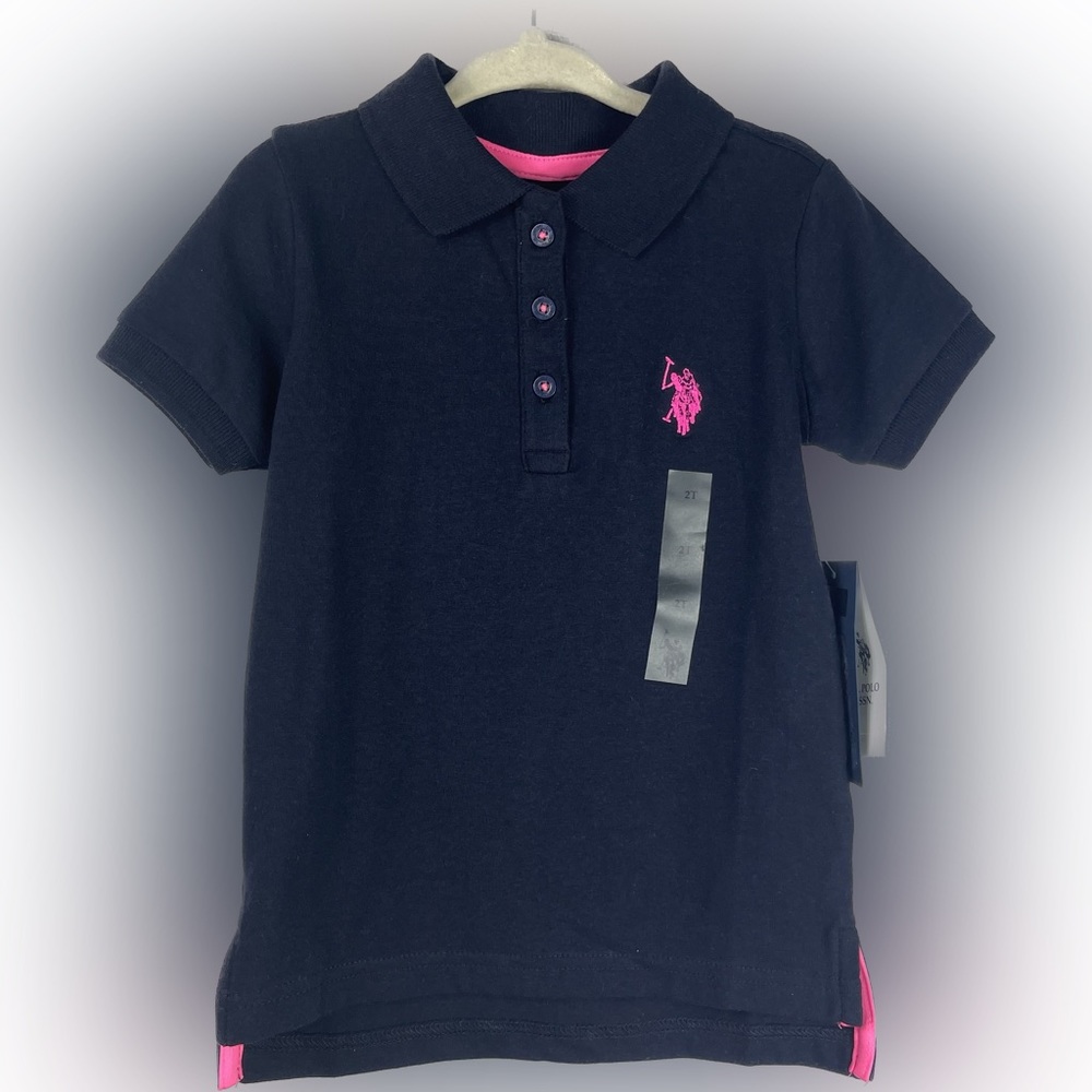 U.S. Assn Polo Ralph Lauren Toddler Girl Navy Pink Short-Sleeve Polo Top 2t NWT